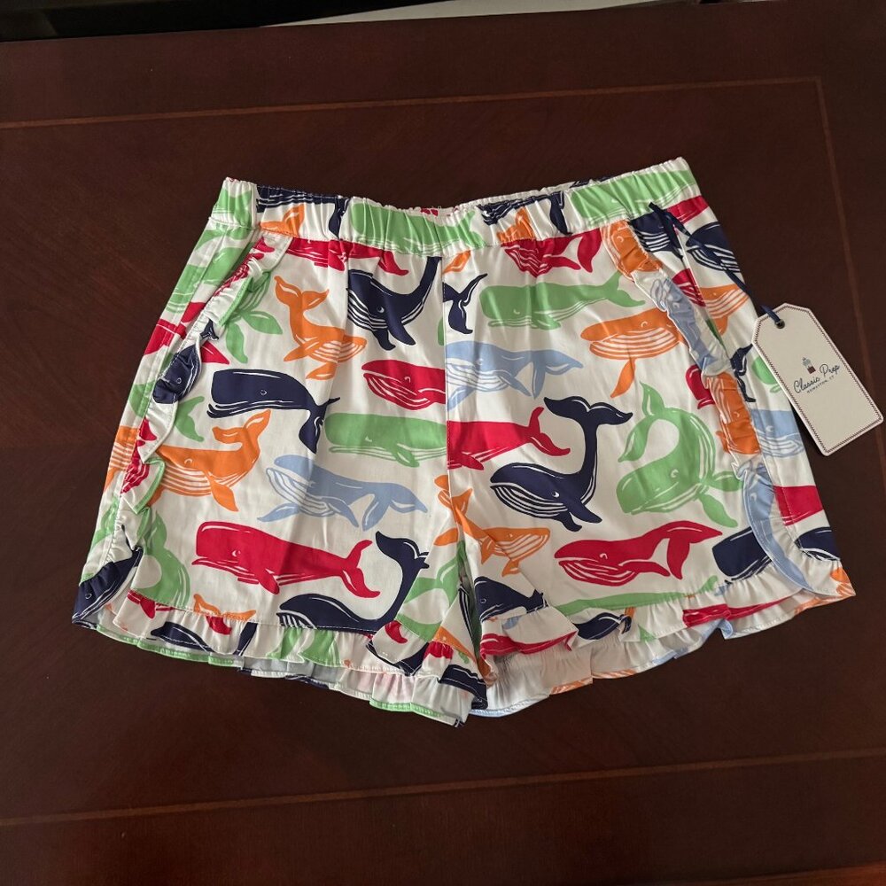 New Classic Prep Kids Childrens Girls Milly Whale Print Ruffled Shorts Size XL